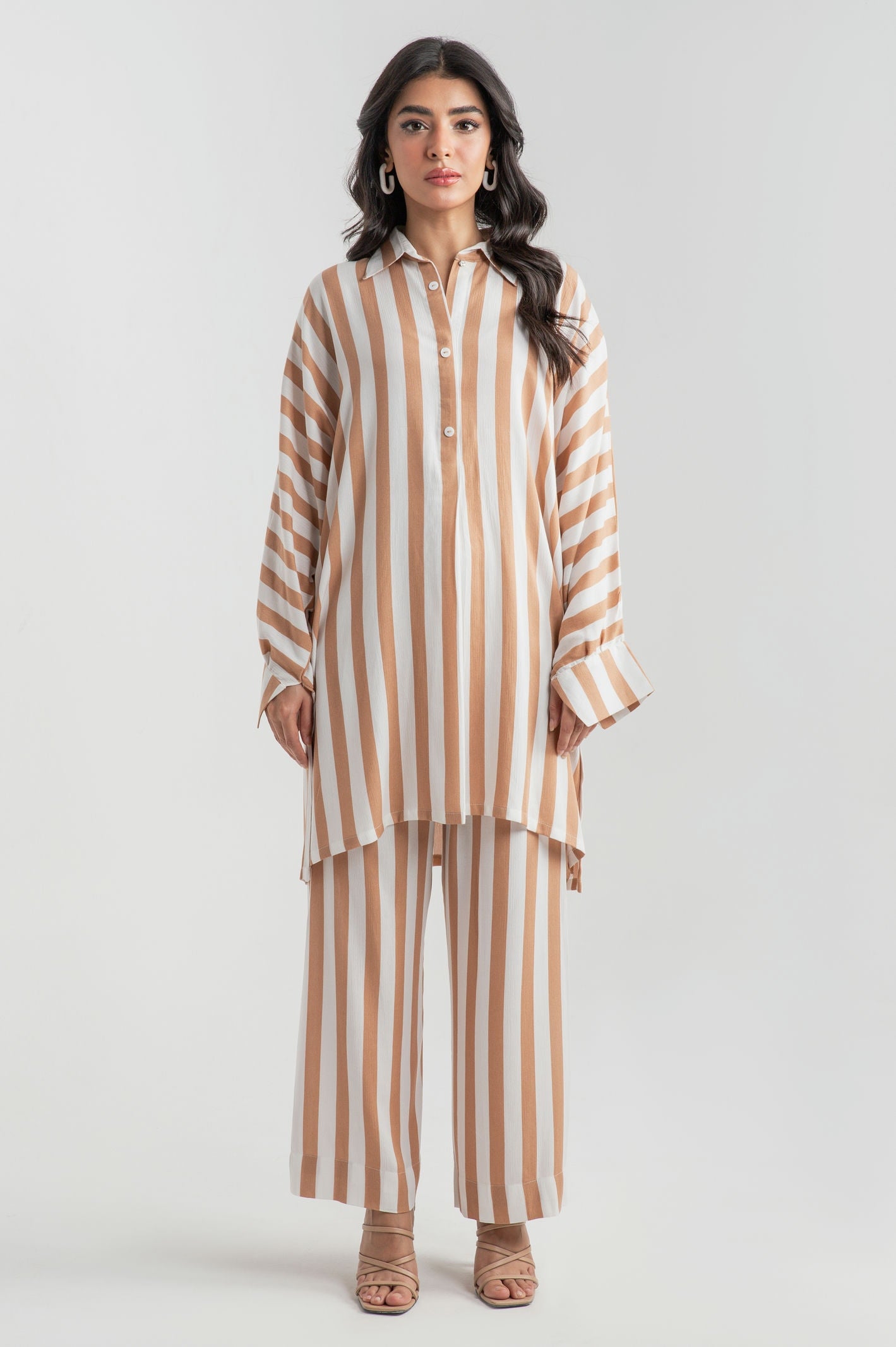 Striped shirt collar Co-ord set - 9figure