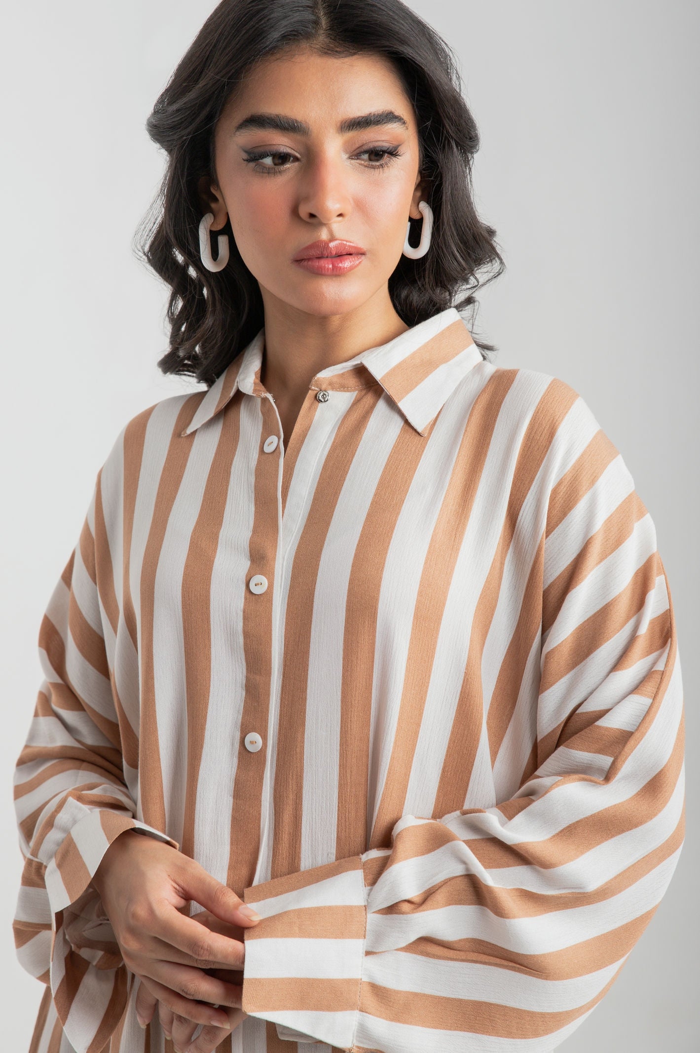 Striped shirt collar Co-ord set - 9figure