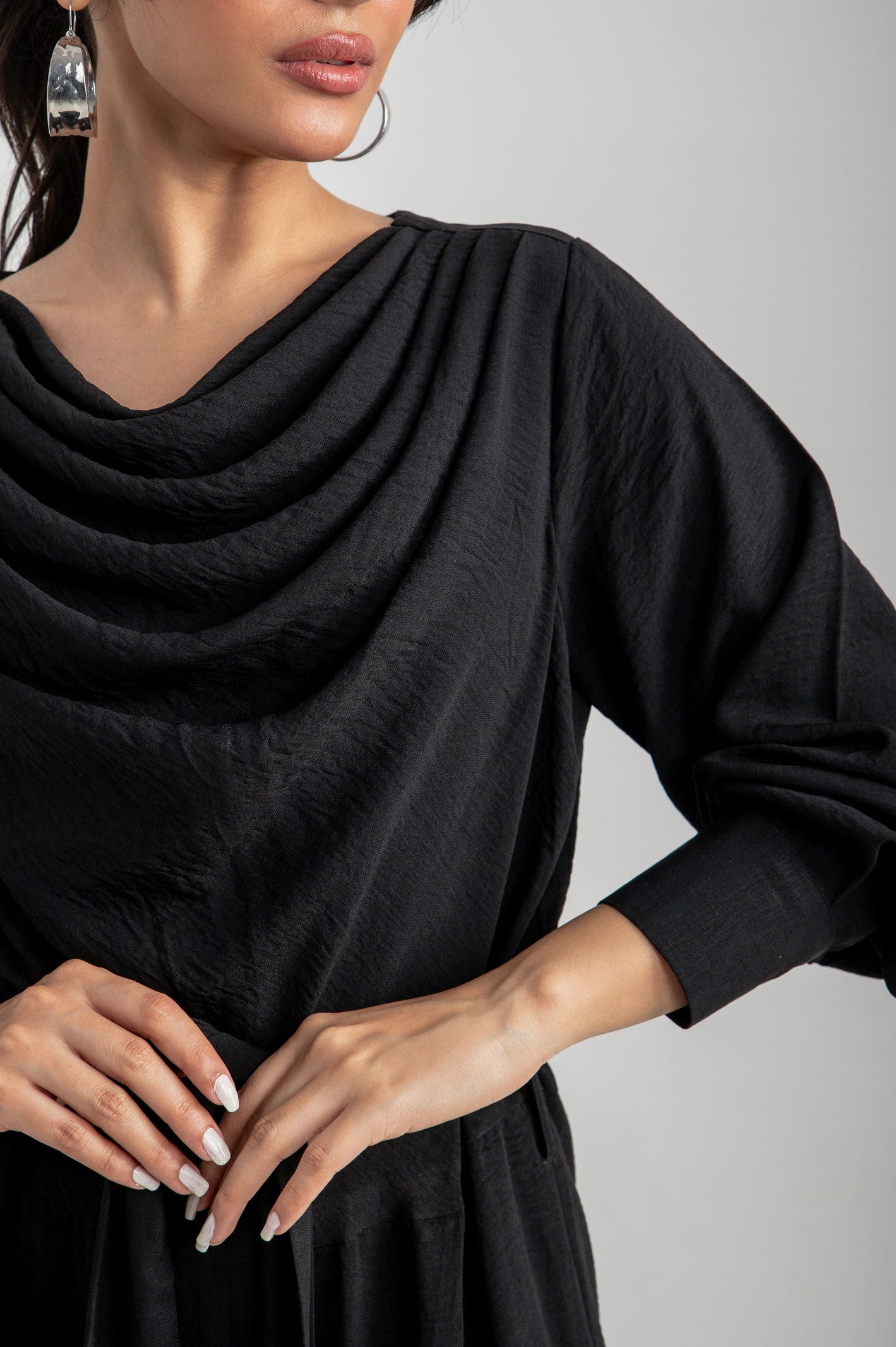 Relaxed Black Cowl Jumpsuit - 9figure