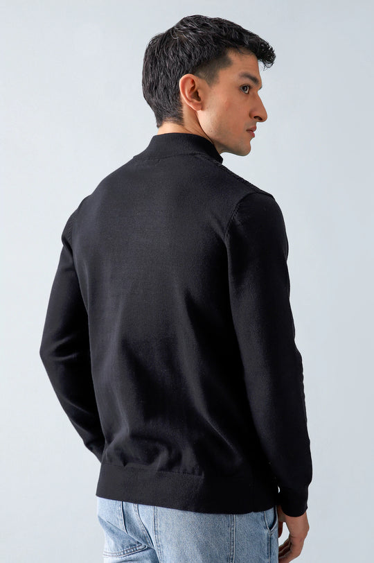 Mock Neck Textured Zipper Sweater