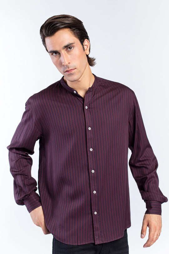Mandarin Collar Striped Shirt - 9figure