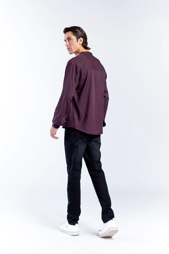 Mandarin Collar Striped Shirt - 9figure