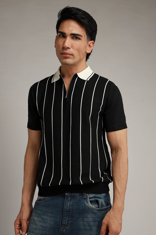 Zipper Striped Polo