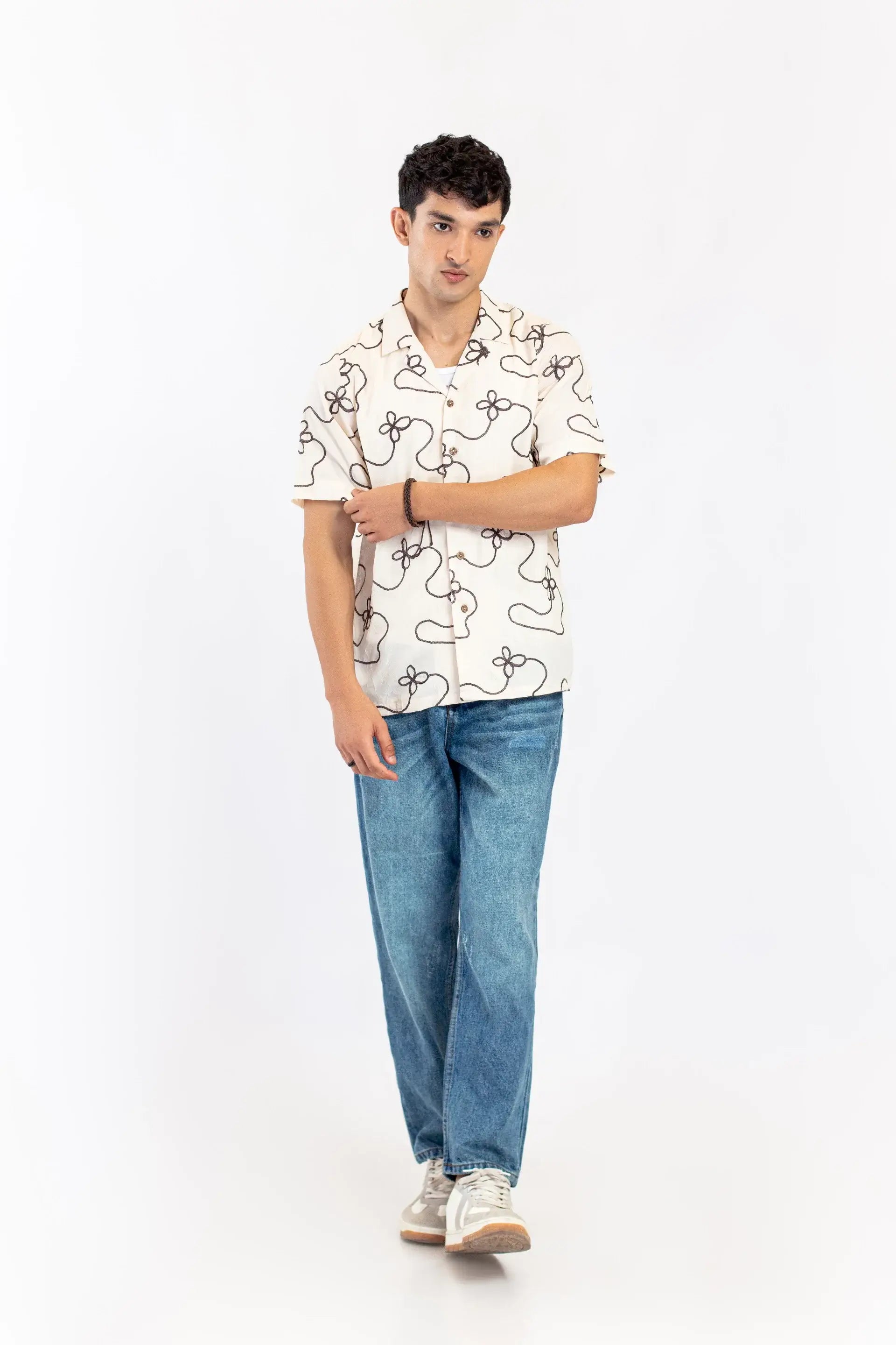 Cuban Collar Embroidered Shirt - 9figure