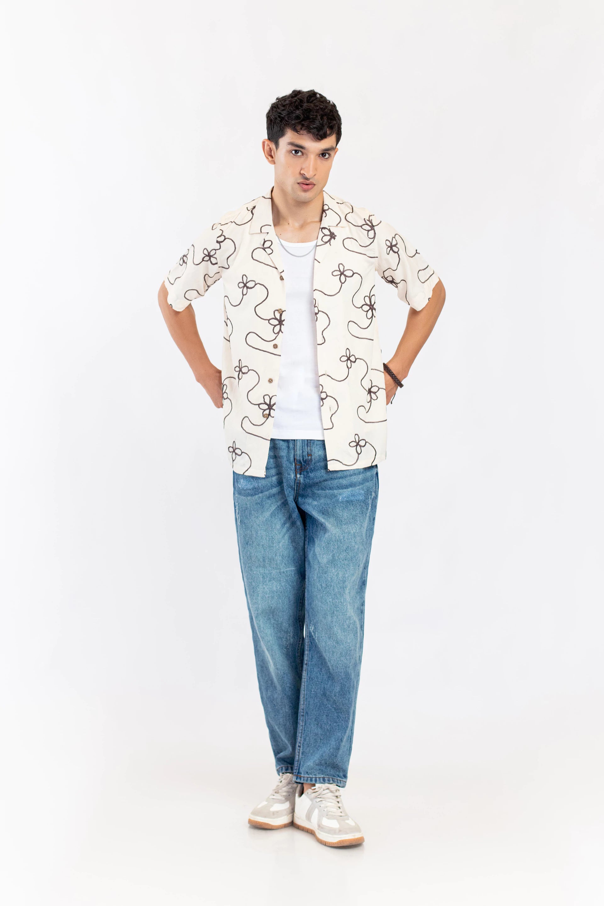 Cuban Collar Embroidered Shirt - 9figure