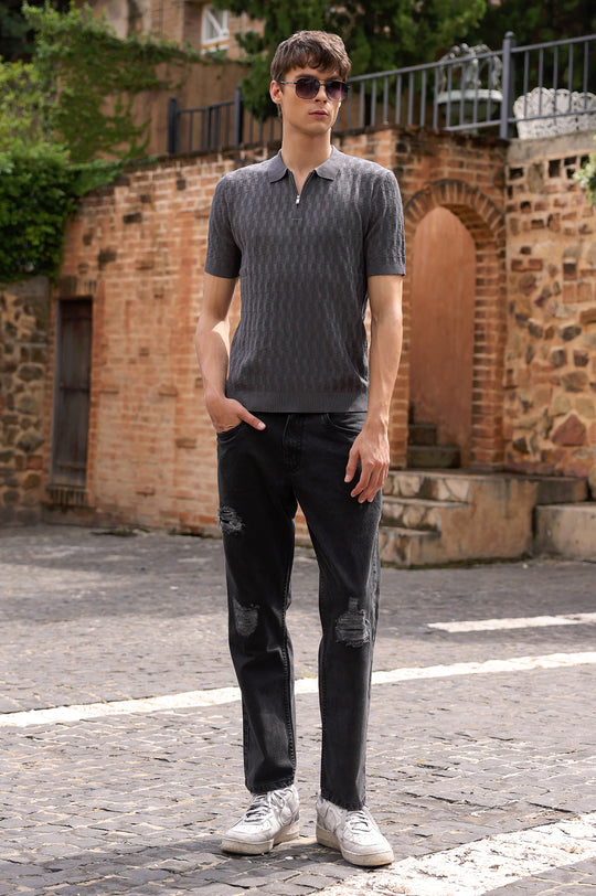 Zipper Textured Polo