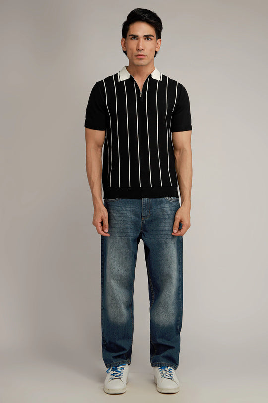Zipper Striped Polo
