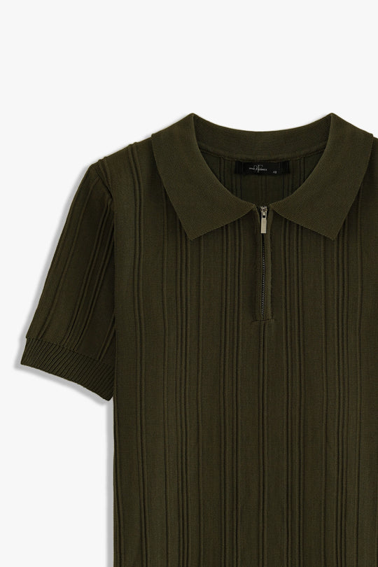 Textured Zipper Polo