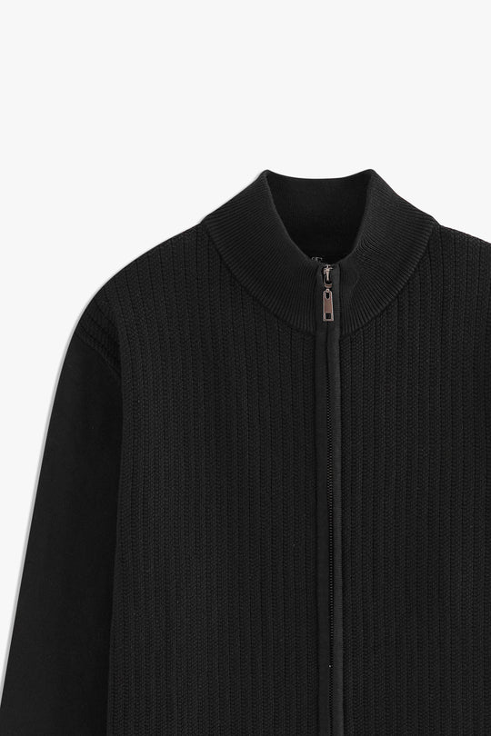 Mock Neck Textured Zipper Sweater