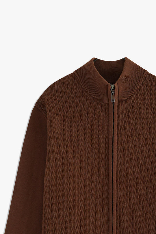 Mock Neck Textured Zipper Sweater