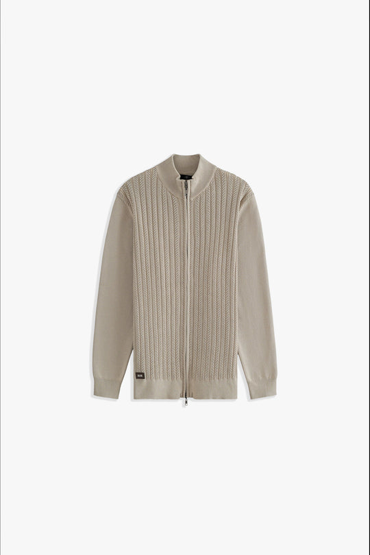 Mock Neck Textured Zipper Sweater