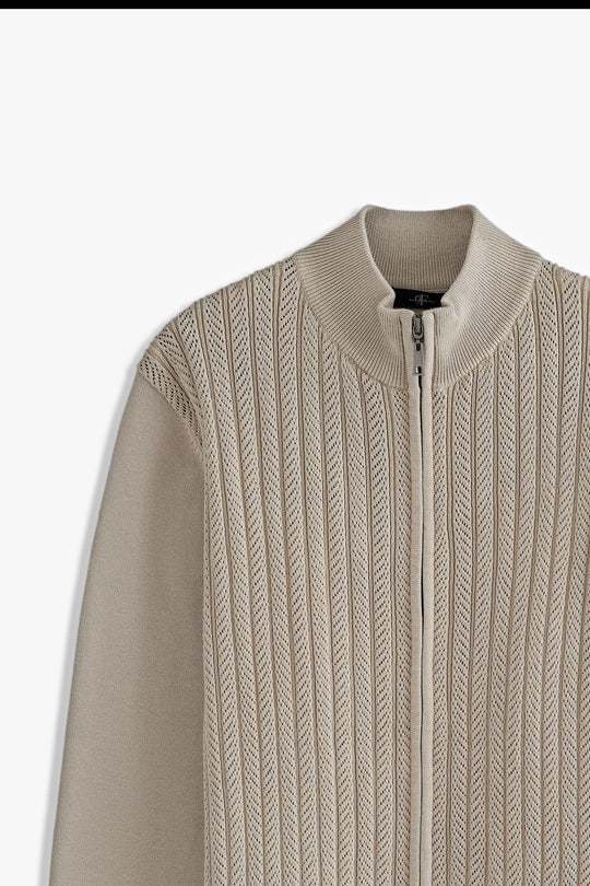 Mock Neck Textured Zipper Sweater