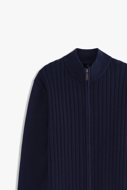 Mock Neck Textured Zipper Sweater