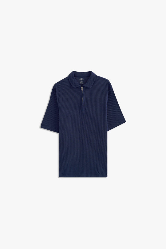 Textured Zipper Polo