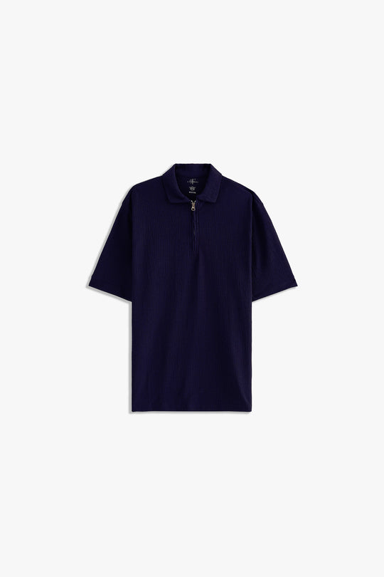 Textured Zipper Polo