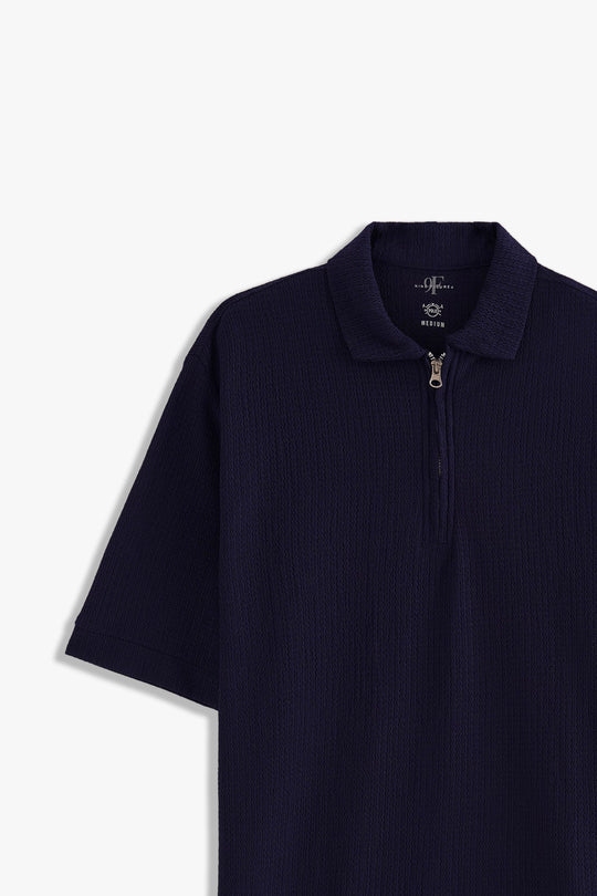 Textured Zipper Polo