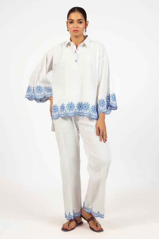 White Blue Co-ord Set