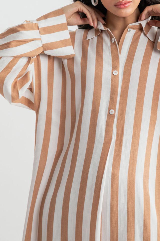 Striped shirt collar Co-ord set - 9figure