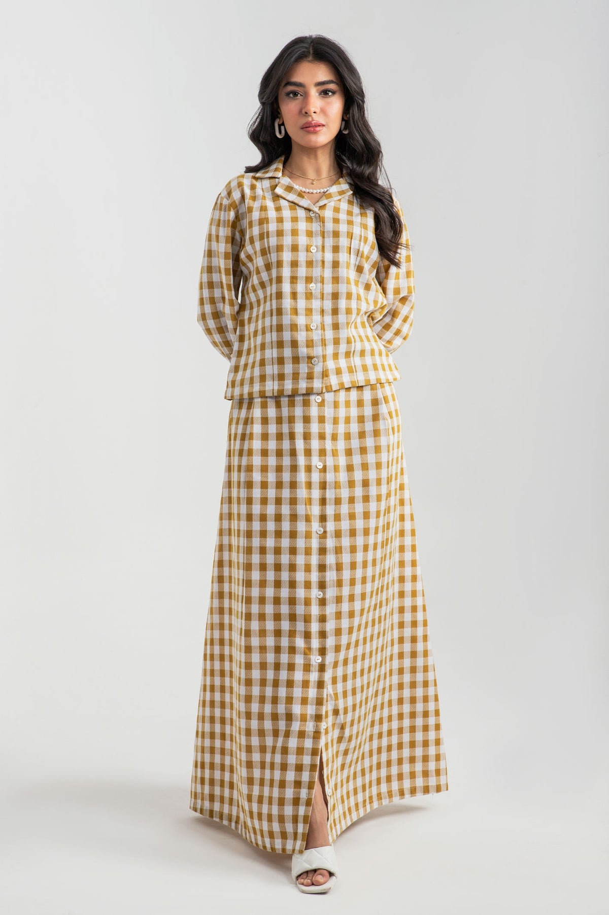 Brown Checkered shirt and skirt Co-Ord - 9figure