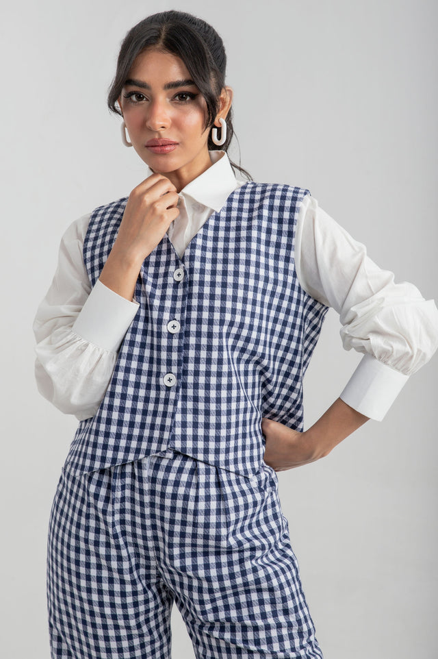 Navy Checkered Waistcoat Co-ord - 9figure