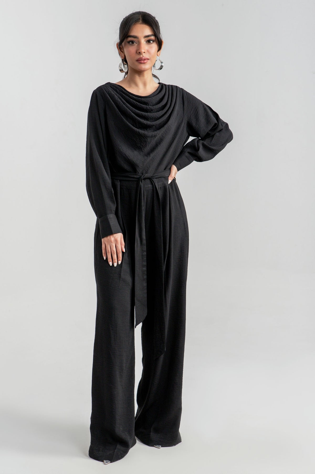 Relaxed Black Cowl Jumpsuit - 9figure
