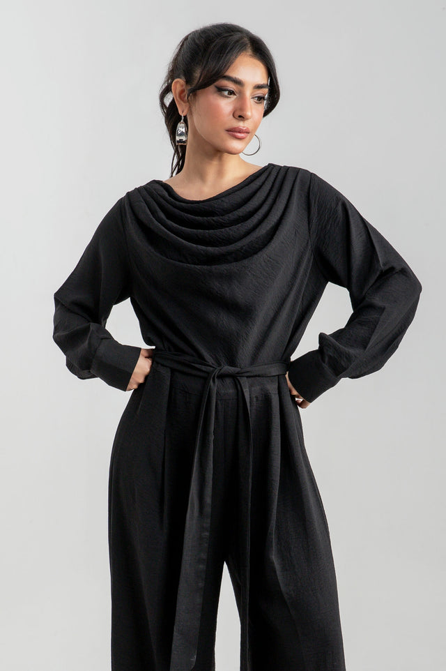 Relaxed Black Cowl Jumpsuit - 9figure