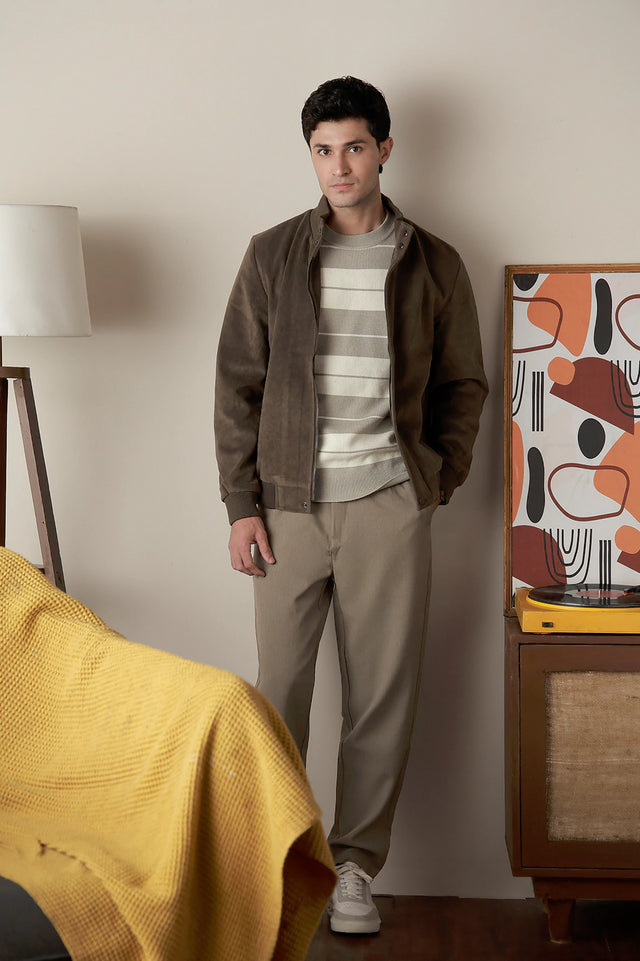 Mock Neck Suede Jacket