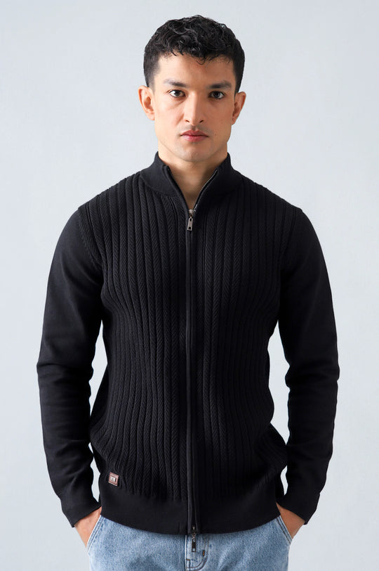 Mock Neck Textured Zipper Sweater