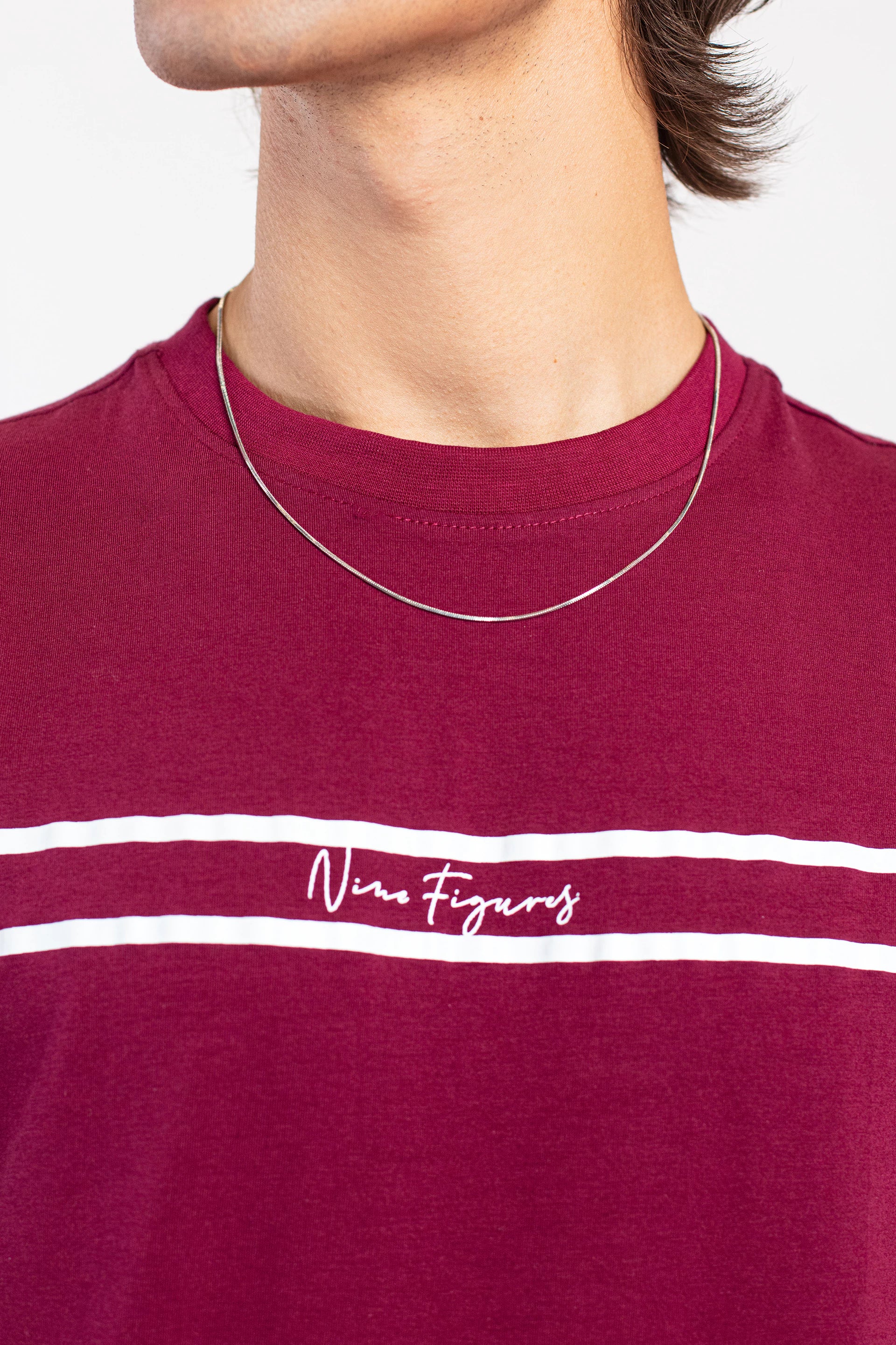 Horizontal Stripes Maroon Graphic T-Shirt - 9figure