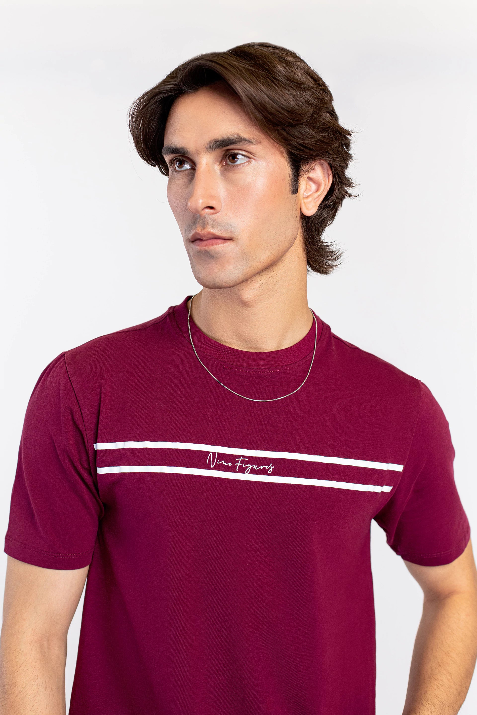 Horizontal Stripes Maroon Graphic T-Shirt - 9figure