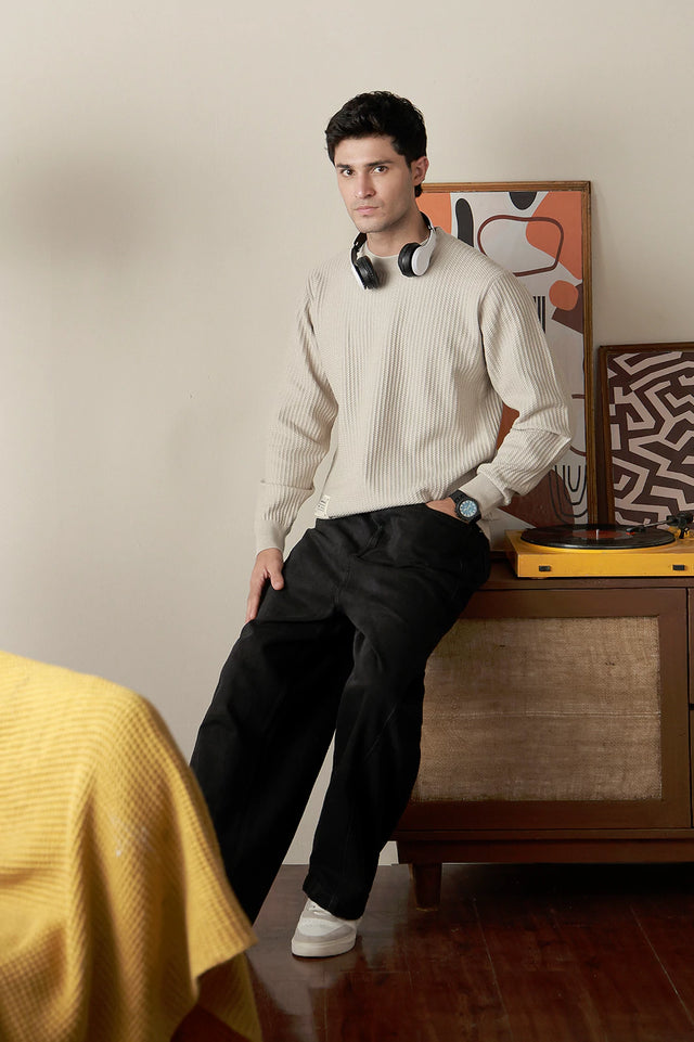 Textured Crew Neck Sweater