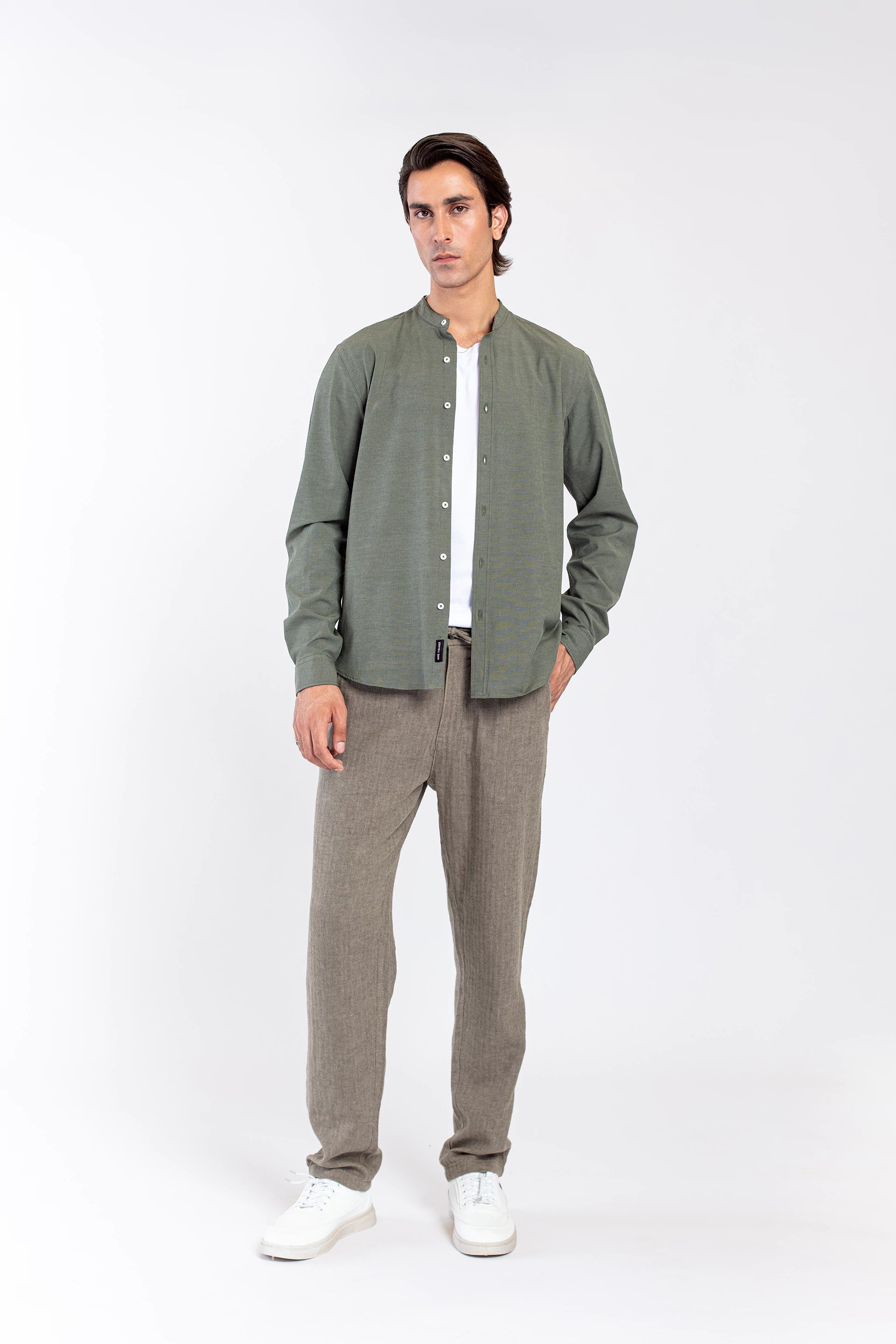 Olive Green Linen Pants - 9figure