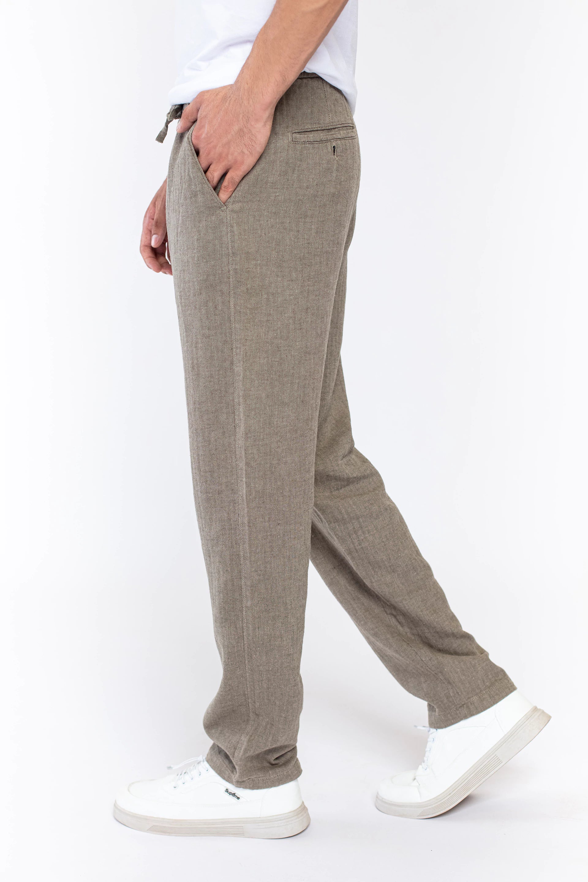 Olive Green Linen Pants - 9figure