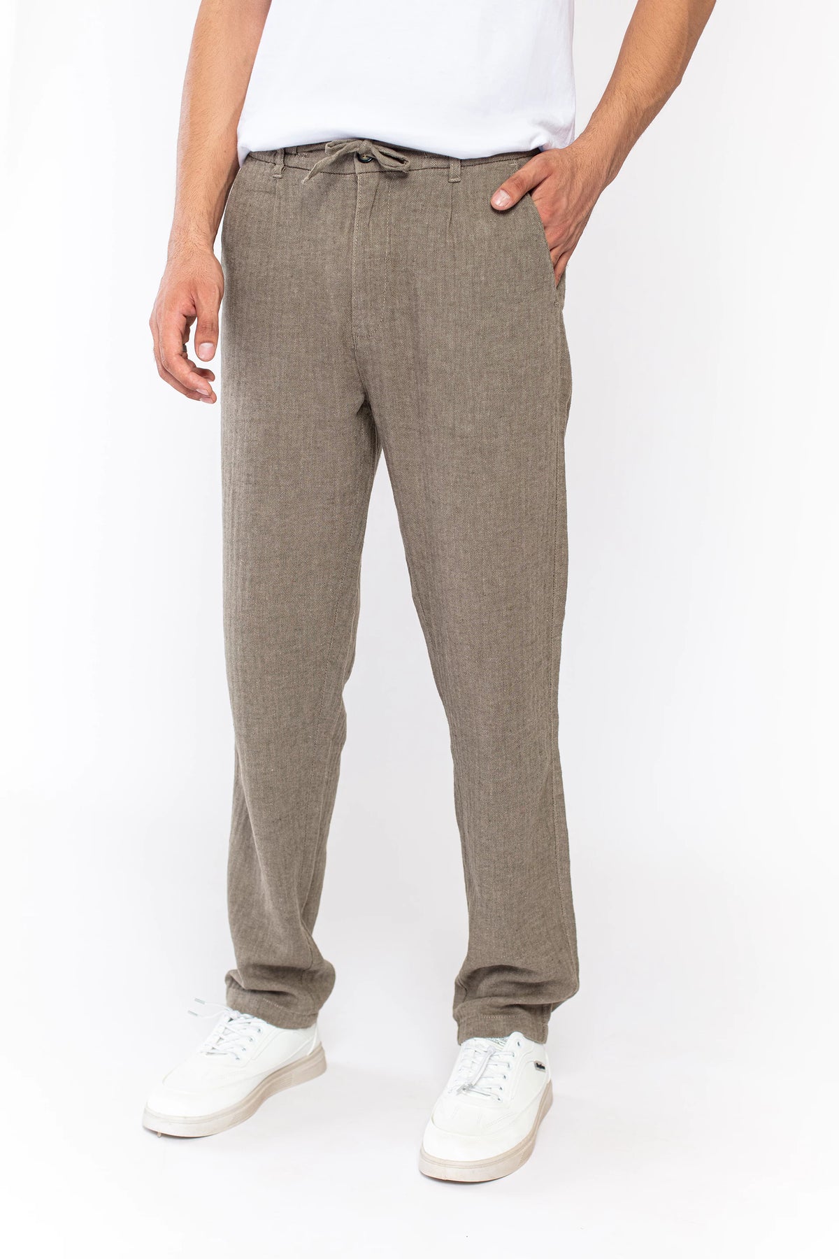 Olive Green Linen Pants - 9figure