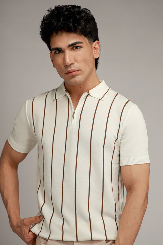 Zipper Striped Polo