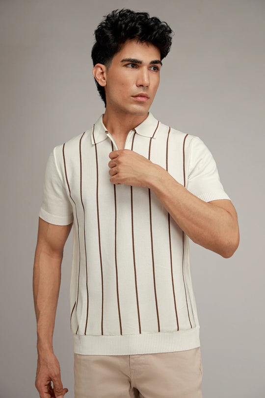 Zipper Striped Polo