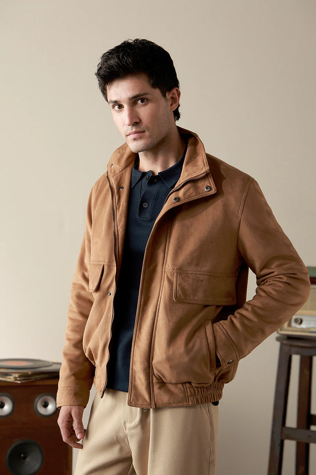 Mock Neck Suede Jacket