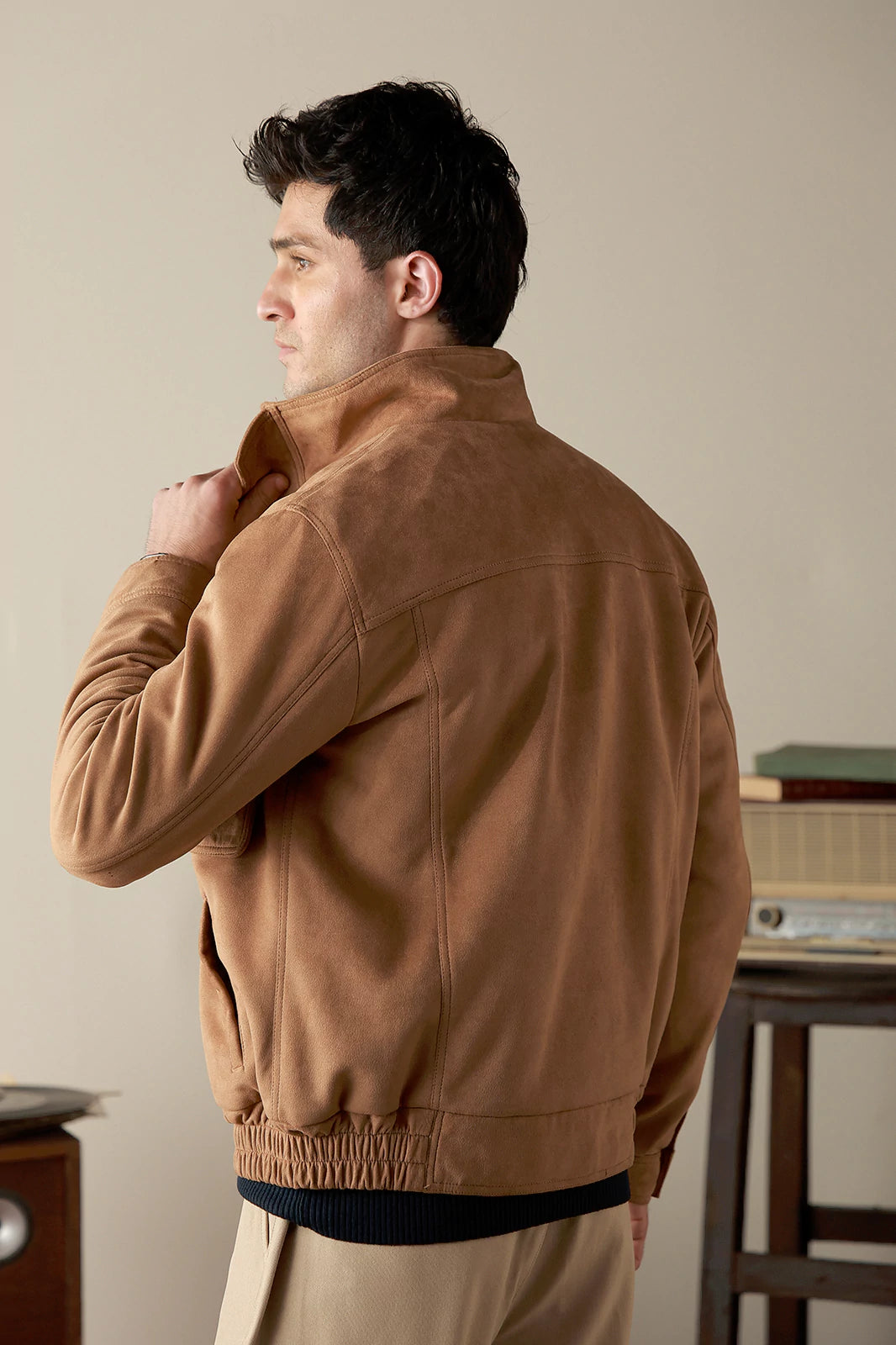 Mock Neck Suede Jacket
