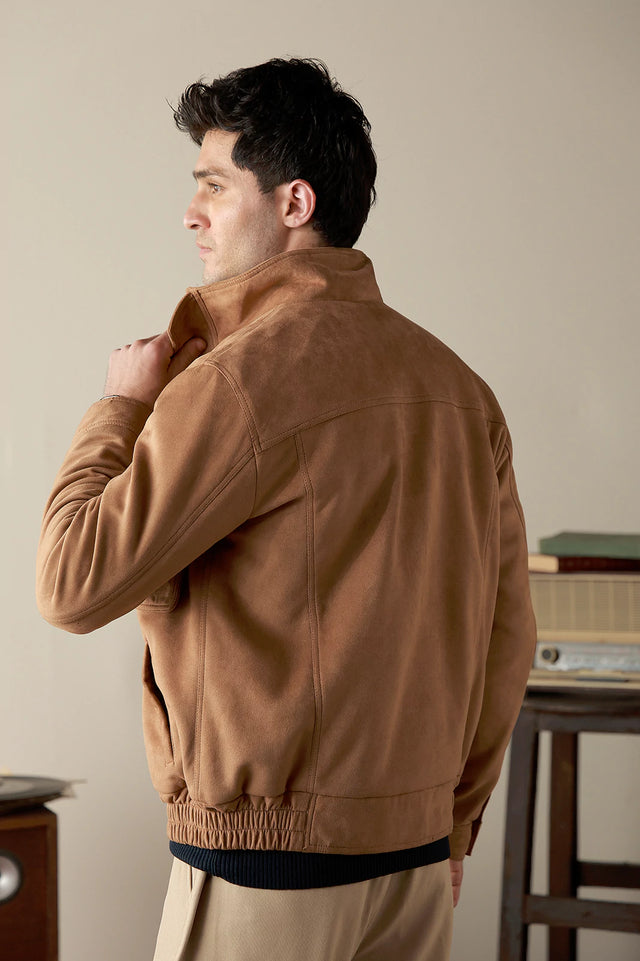 Mock Neck Suede Jacket