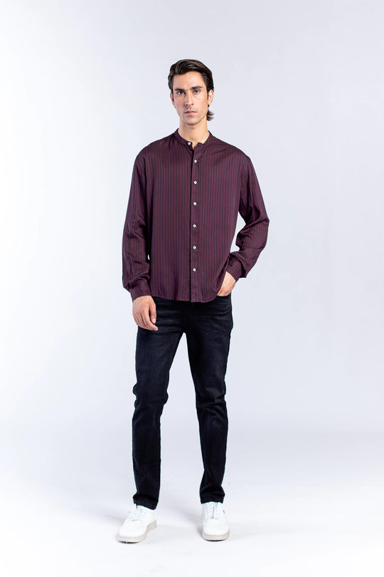 Mandarin Collar Striped Shirt - 9figure