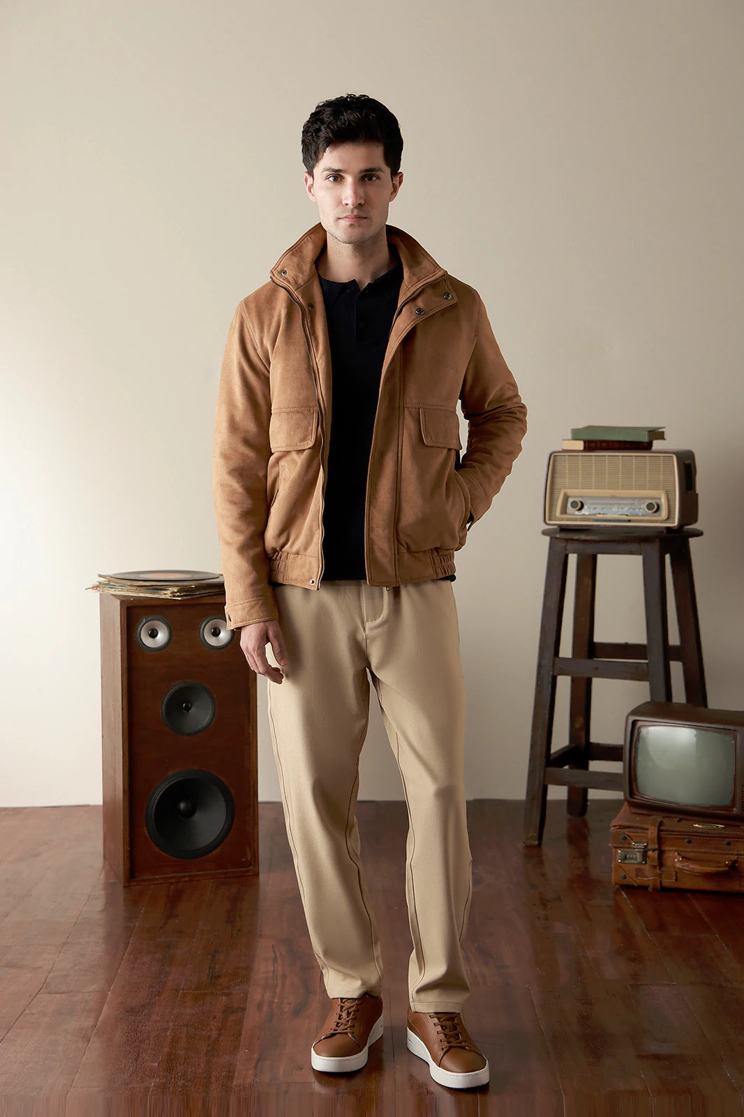 Mock Neck Suede Jacket