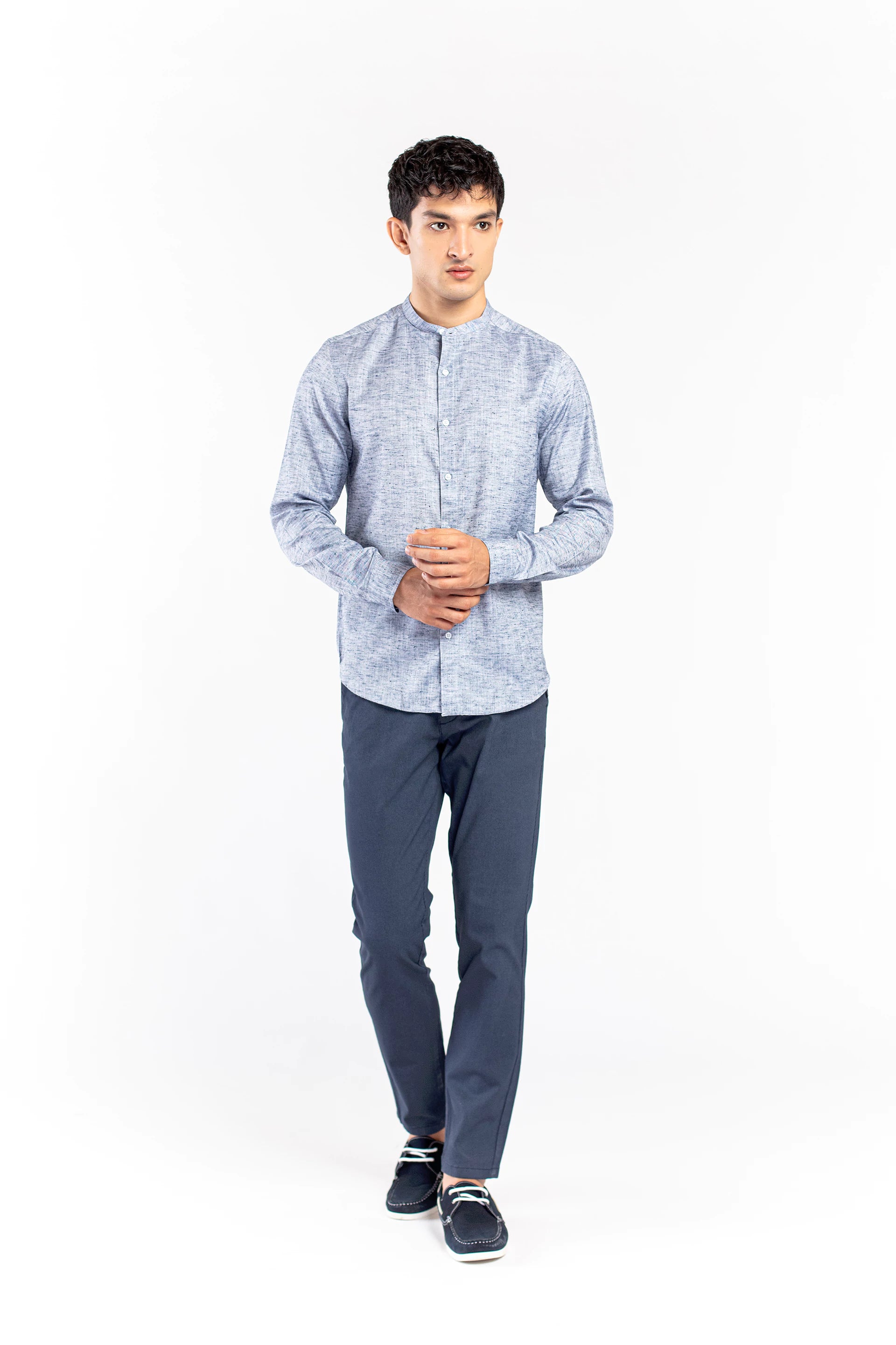 Mandarin Collar Textured Shirt - 9figure