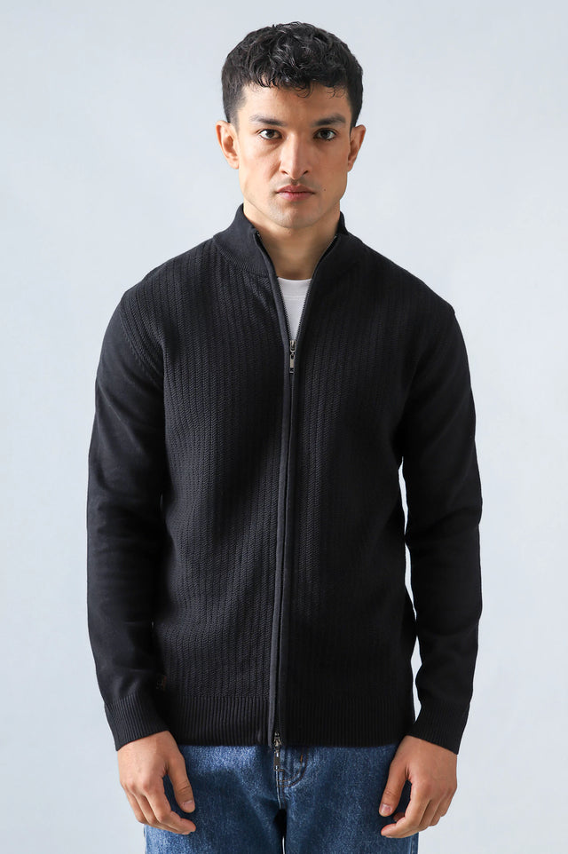 Mock Neck Textured Zipper Sweater