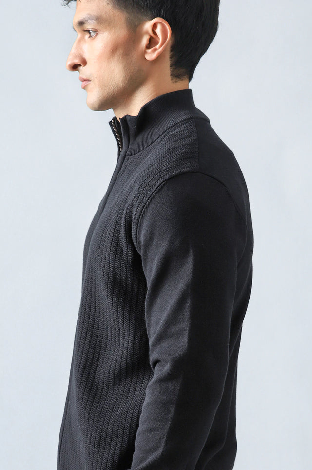 Mock Neck Textured Zipper Sweater