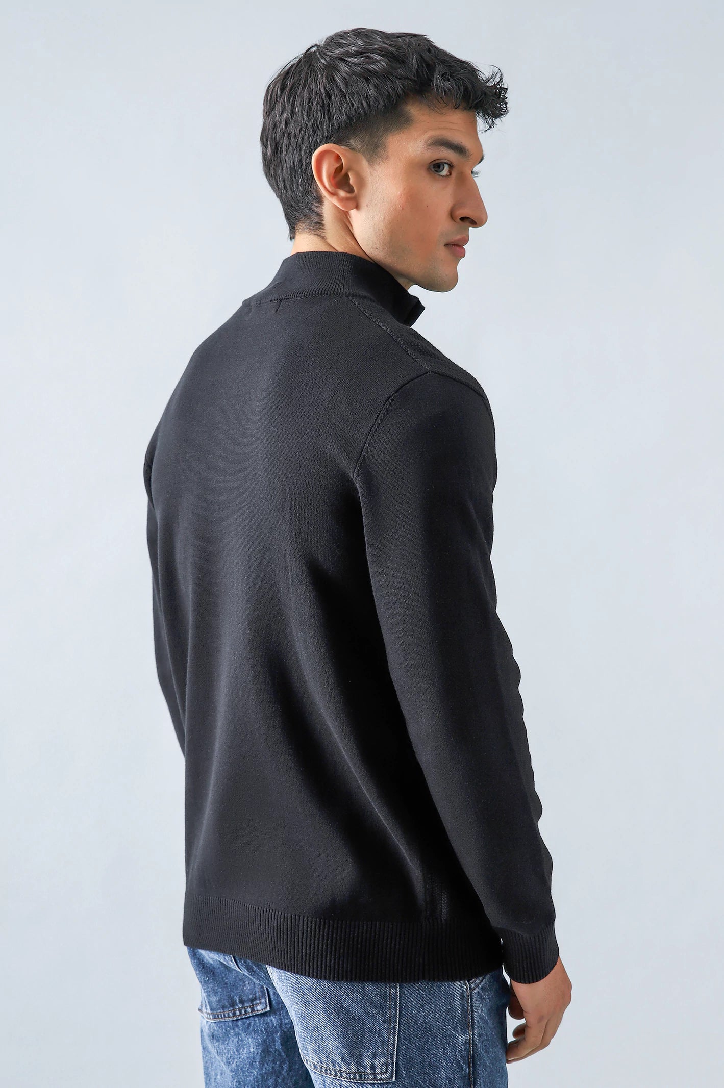 Mock Neck Textured Zipper Sweater
