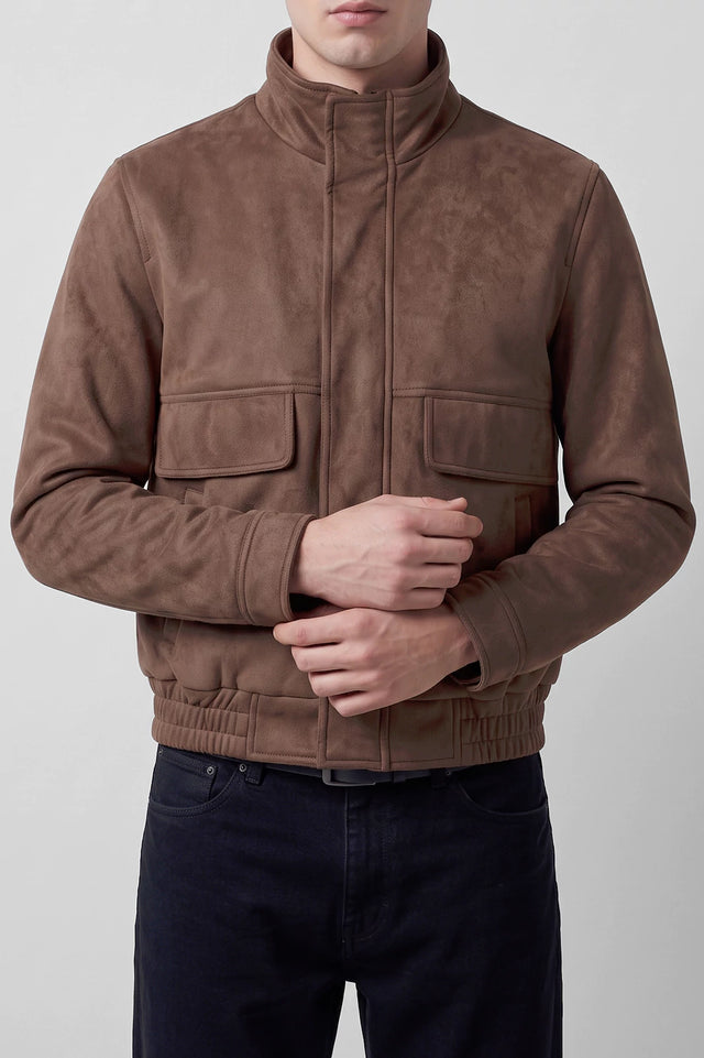 Mock Neck Suede Jacket