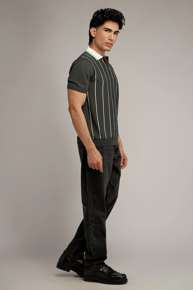 Zipper Striped Polo