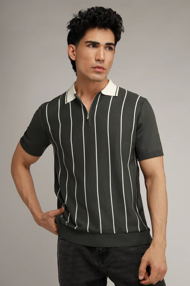 Zipper Striped Polo