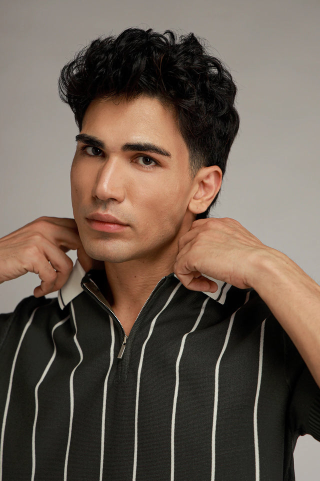 Zipper Striped Polo