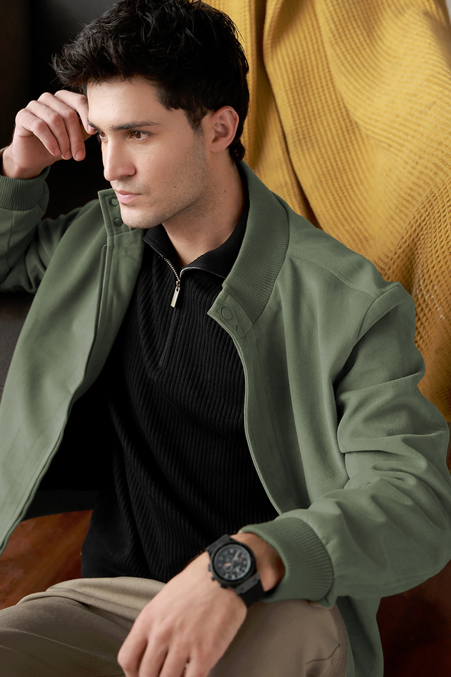 Mock Neck Suede Jacket